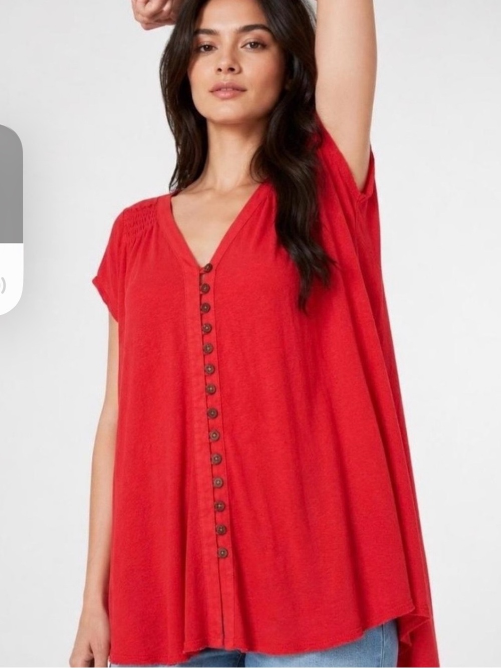 Free People M Highland Bright Red V-Neck Button-Front Women's Top